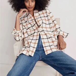 Madewell Casual Plaid Shirt - White, Black, and Orange